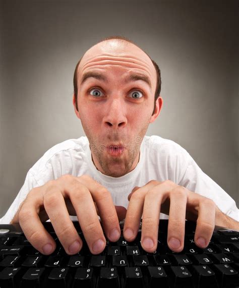 Surprised Funny Nerd Working On Computer Stock Image Image 18870115
