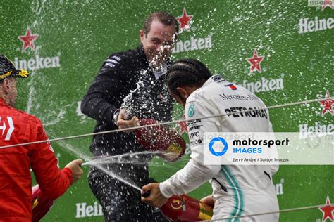 Lewis Hamilton Mercedes Amg F1 1st Position Sprays Champagne On The Podium Chinese Gp