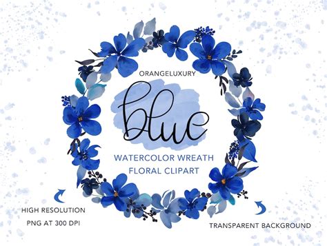 Watercolor Wreath Indigo Blue Flowers Navy Blue Flower Etsy