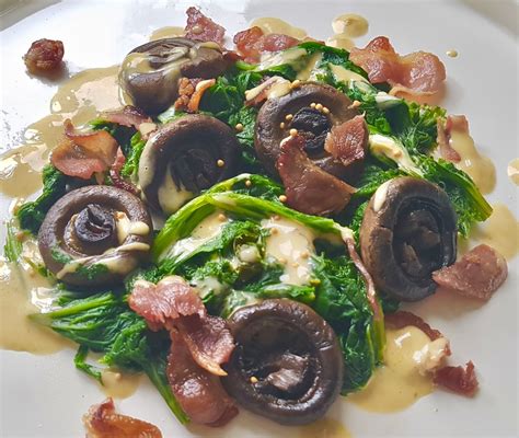 Drain the leaves and place into a bowl filled with ice water to quickly stop the cooking. Recipe - Mustard Kale, Mushrooms & Crispy Bacon with Dijon ...