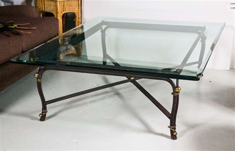 Metal and glass coffee table by paul spinak. Large Bronze Base Coffee Table with Beveled Glass Top at ...