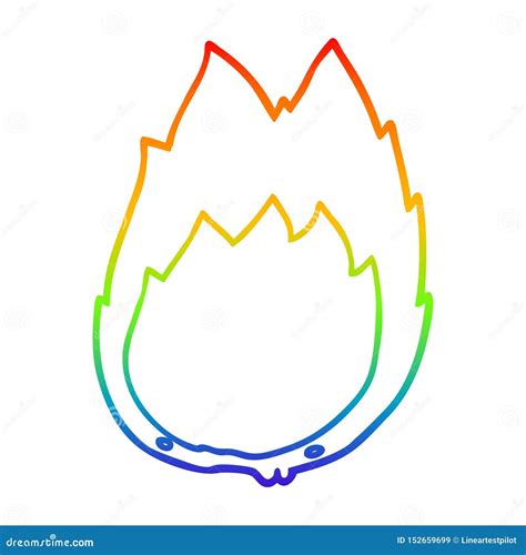 A Creative Rainbow Gradient Line Drawing Cartoon Flames Stock Vector