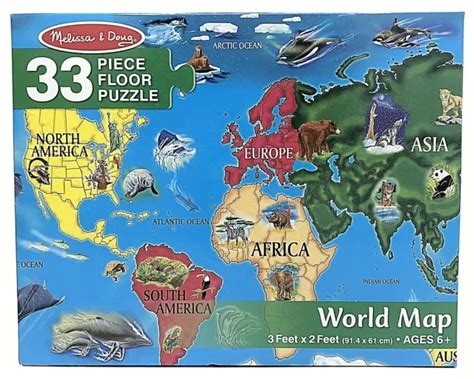 Melissa Doug World Map Floor Puzzle 33 Jumbo Pieces Jigsaw 2 By 3 Ft
