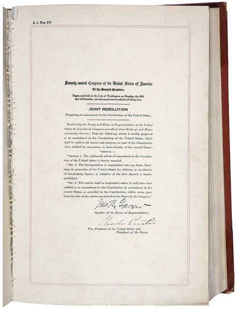 21st Amendment To The Constitution U S Amendment Xxi Summary