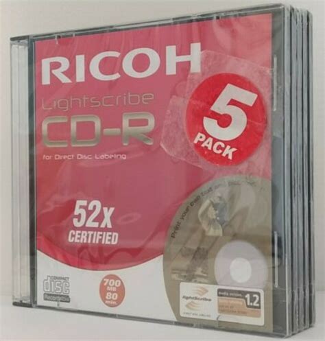 Ricoh Lightscribe Slimline 5 Pack Cd R80 Disc Cdr 52x 700mb 80mins New Ebay