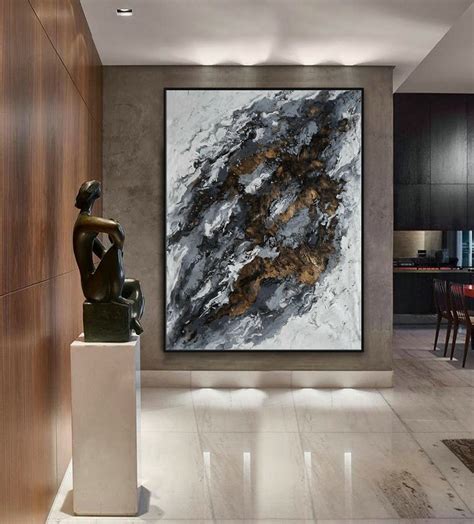 Extra Large Acrylic Fluid Art Abstract Oversize Modern Black Gold White