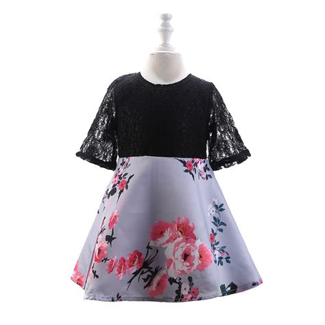 Girl High End Exquisite Dress Children Girl Lace Dress Flower Printed