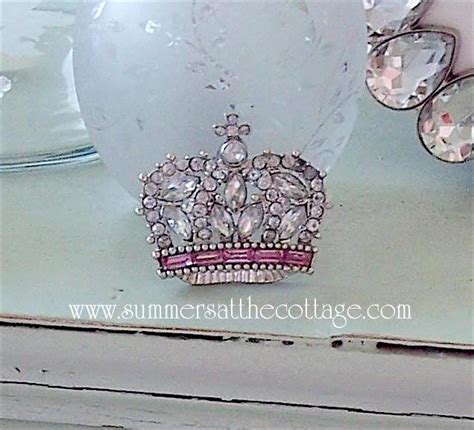 Rachel Ashwell Shabby Chic Rhinestone Crown Crest Pink Jewel Brooch Pin