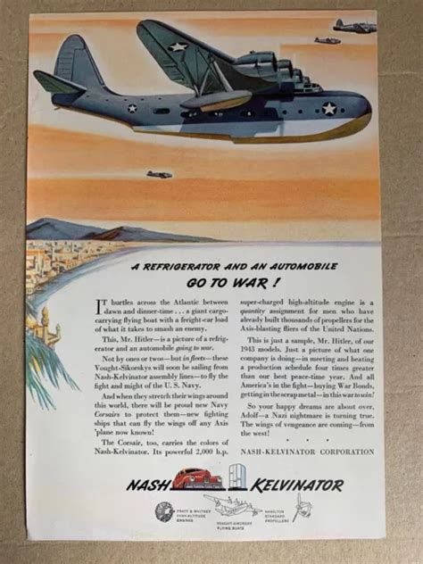 Vintage 1942 Nash Kelvinator Aircraft Ad Ww2 Era 1560 Picclick