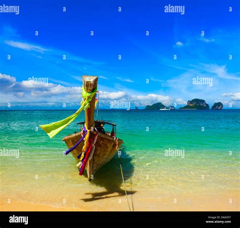 Long Tail Boat On Tropical Beach Krabi Thailand Stock Photo Alamy