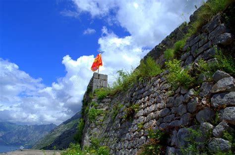 The flag of montenegro was officially adopted with the law on the state symbols and the statehood day of montenegro on 13 july 2004 at the proposal of the government of montenegro. Montenegro-Flagge Auf Kotor-Festung Stockfoto - Bild von ...