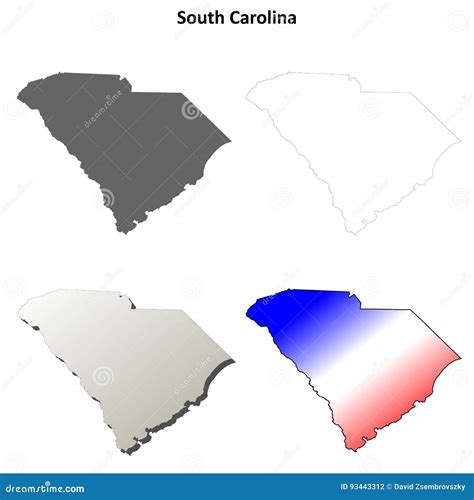 South Carolina Outline Map Set Stock Vector Illustration Of Coastline Contour 93443312