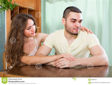 Loving Woman Consoling The Depressed Man Stock Photo Image Of