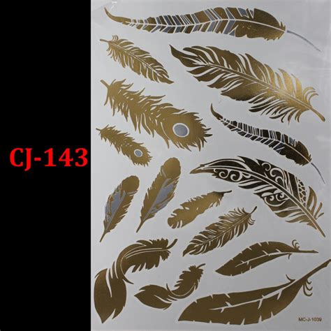 1pc flash metallic waterproof tattoo gold silver women fashion henna cj 143 peacock feather