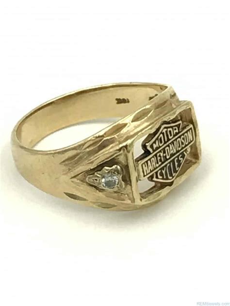 Yellow Gold Harley Davidson Stamper Mens Diamond Ring Size 8