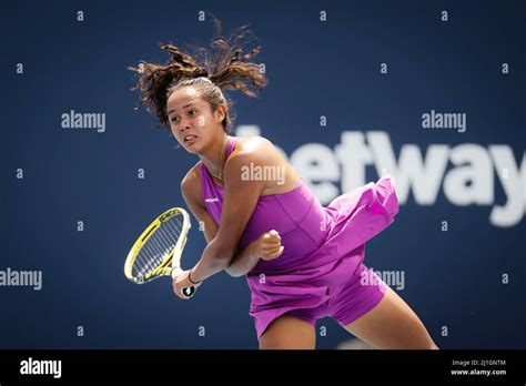 leylah fernandez of canada in action against karolina muchova of the czech republic during the