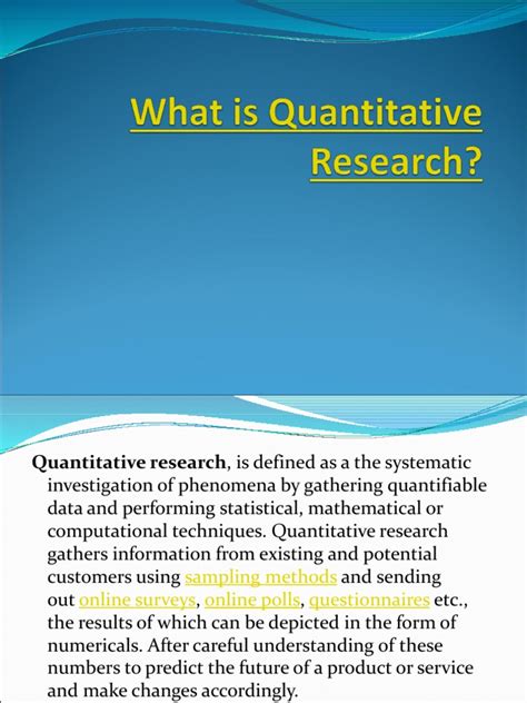 What Is Quantitative Researchppt Experiment Survey Methodology