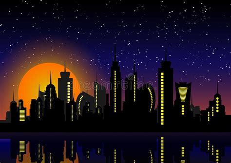 Night City Skyline Modern Abstract Cityscape Background With Brushed