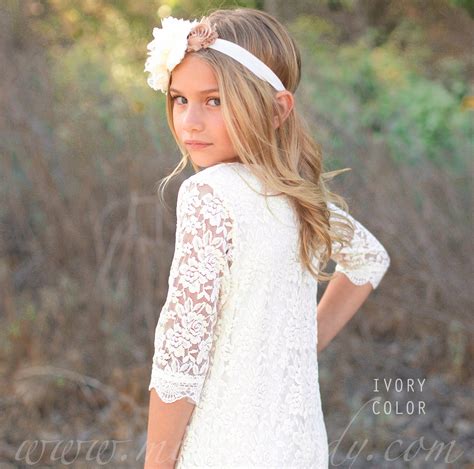 Ivory Flower Girl Dress White Lace Flower Girl Dress Bohemian Lace