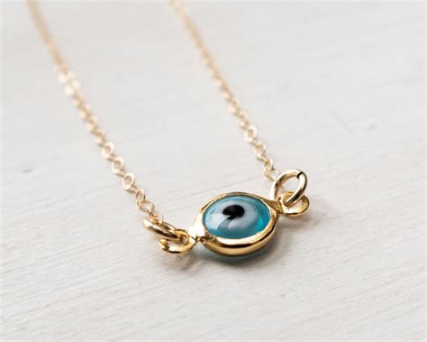 Dainty Evil Eye Choker Necklace In Gold Filled Turquoise Blue Turkish Evil Eye Protection