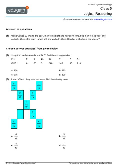 The maths talent search exam is a competitive exam conducted by the indian institute for studies in mathematics (iisma) for students from classes 3 to 9. Year 5 Math Worksheets and Problems: Logical Reasoning ...