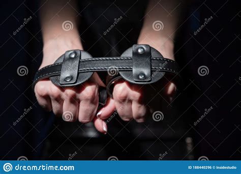 Close Up Leather Blindfolds In Female Hands Unrecognizable Woman Holds