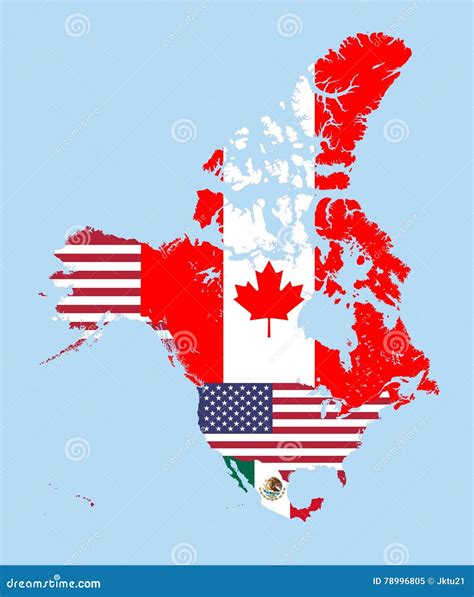 Canadá Estados Unidos E México Vector O Mapa Combinado Com As Bandeiras Ilustração do Vetor
