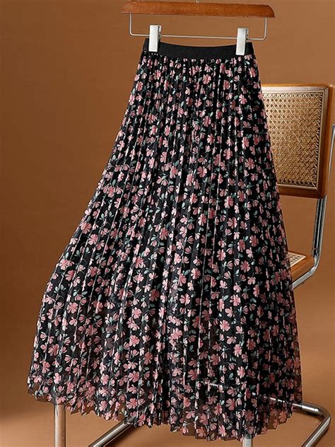 TIGENA Elegant Tulle Long Skirt For Women Summer Aesthetic Floral