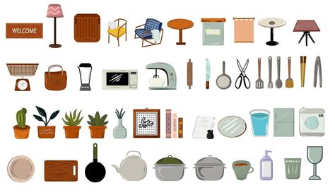 Collection Of Household Furniture Items Doodle 2128331 Vector Art At