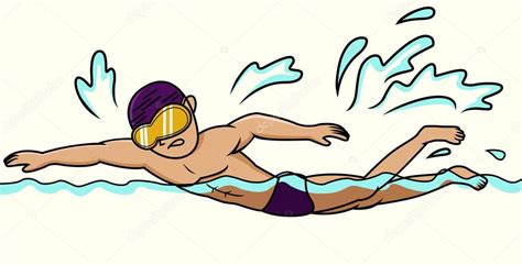 Dibujos Animados Ilustración De Un Nadador Nadando Carácter Del Vector