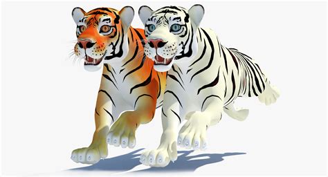 Cartoon Tiger White Natural 3d Model