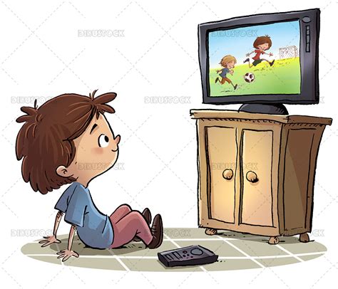 Ilustración De Un Niño Viendo Un Partido De Fútbol En La Televisión Dibustock Dibujos E