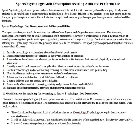 Sports Psychologist Job Description Reviving Athletes