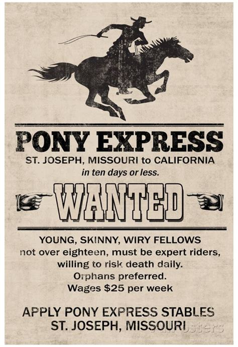 Pony Express Replica Recruitment Advertisement Print Poster Poster At