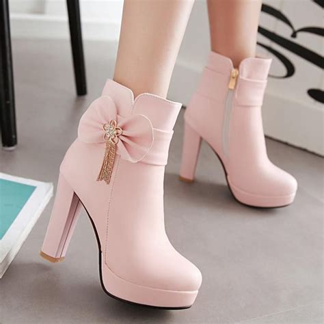 White Pink Black Pastel Bow High Heel Boots Sp1710861 Bow High Heels Kawaii Shoes Girly Shoes