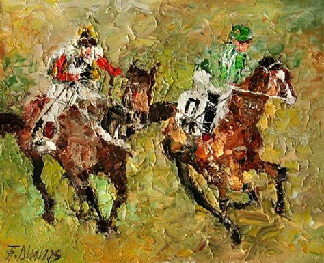 Details About Horse Racing Jockeys Equestrian Equine Track Original Oil