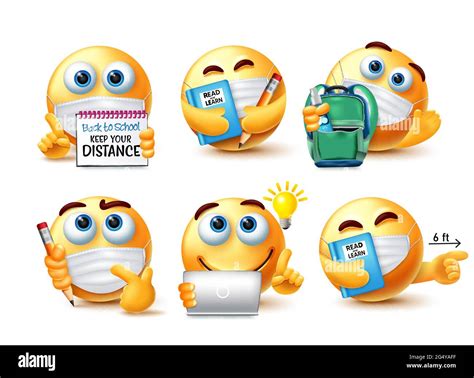 Smiley Back To School Safety Guidelines Vector Set Emojis 3d Student