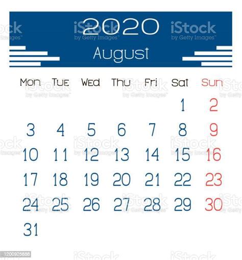 Templat Desain Desk Calendar 2020 Ilustrasi Kalender Agustus 2020 Tahun
