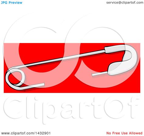 Clipart Of A Cartoon Safety Pin Through Red Material Royalty Free