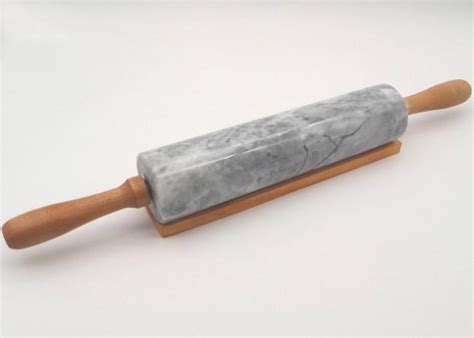 Deluxe Marble Pastry Rolling Pin Polished With Wood Handles Cradle