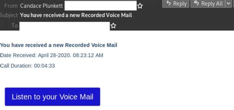Email Notifying Users Of A “new Recorded Voice Mail” Leads To Fake Microsoft Outlook Branded