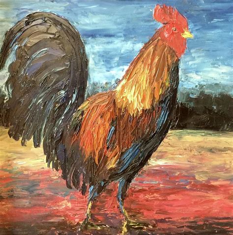 Palette Knife Rooster Painting By Lon Erickson
