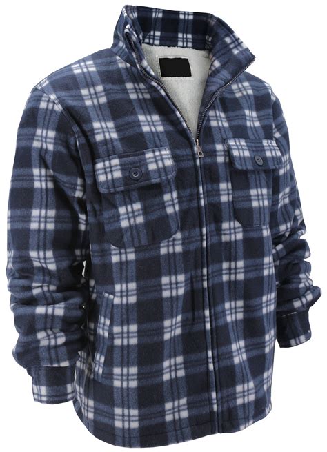 Mens Heavyweight Flannel Zip Up Fleece Lined Plaid Sherpa Jacket Mfj