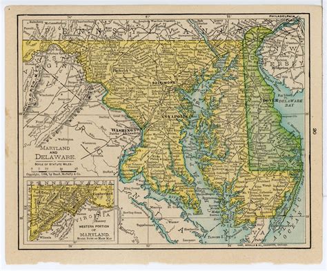 1911 Vintage Atlas Map Page Pennsylvania On One Side Maryland