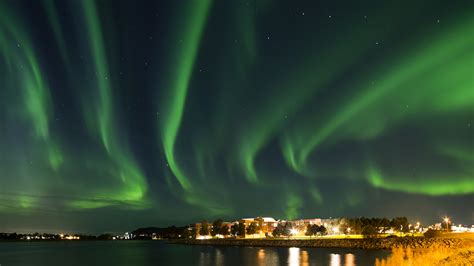 Pictures Norway Polar Light Sky Night Time Cities