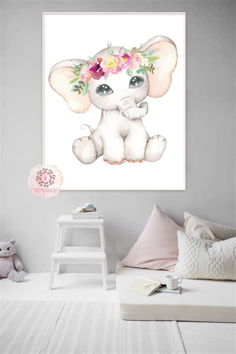 Purple Boho Elephant Wall Art Print Baby Girl Nursery Whimsical Zoo Sa