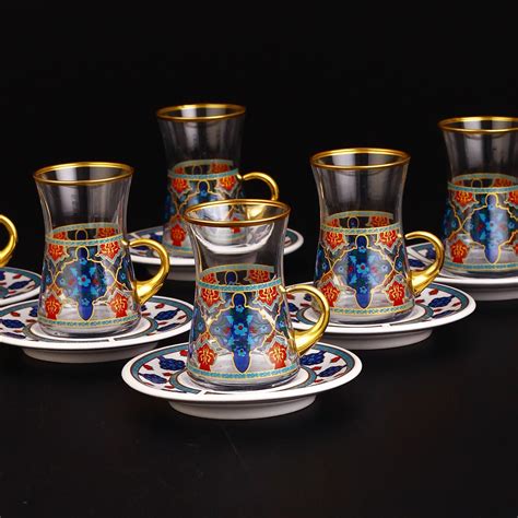 12 Pcs Turkish Tea Set With Holder Porcelain Saucers FairTurk Com