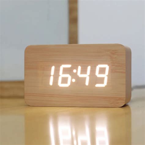 Creative Designled Display Light Alarm Wood Clockgadgets Cool
