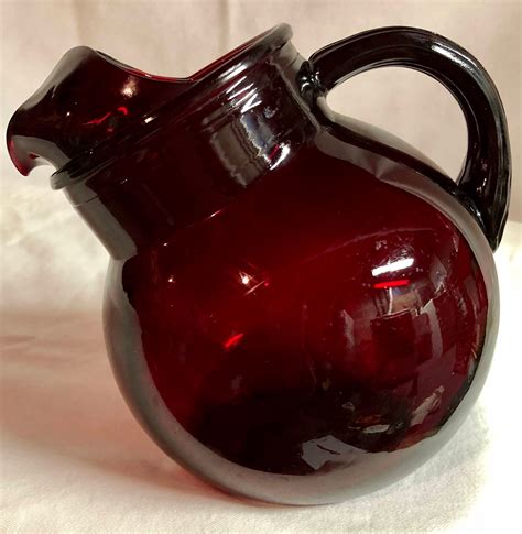 Ruby Red Depression Glass Juice Water Pitcher With Ice Lip