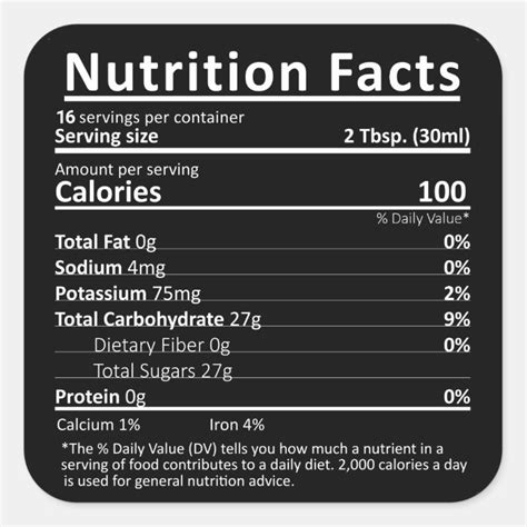 Maple Syrup Editable Nutrition Facts Label Black